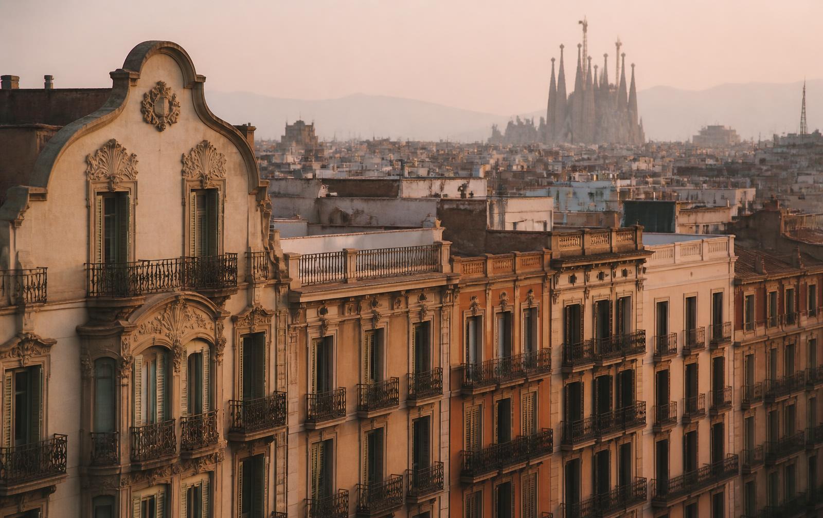 Vistas a la Sagrada Familia desde tejados de Barcelona