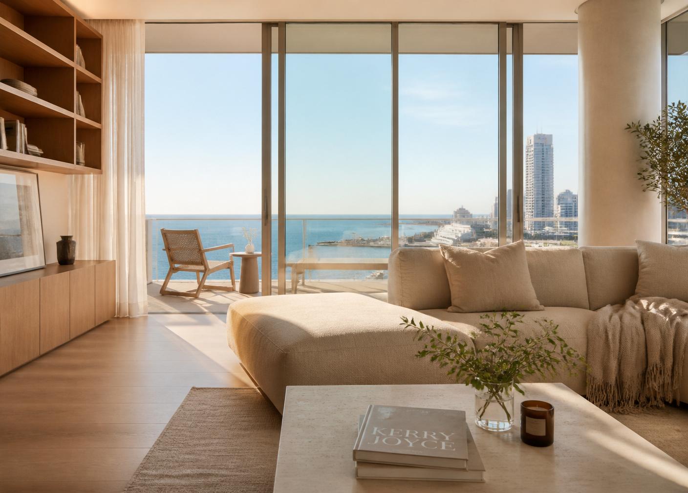 Salón con vistas al mar en Diagonal Mar